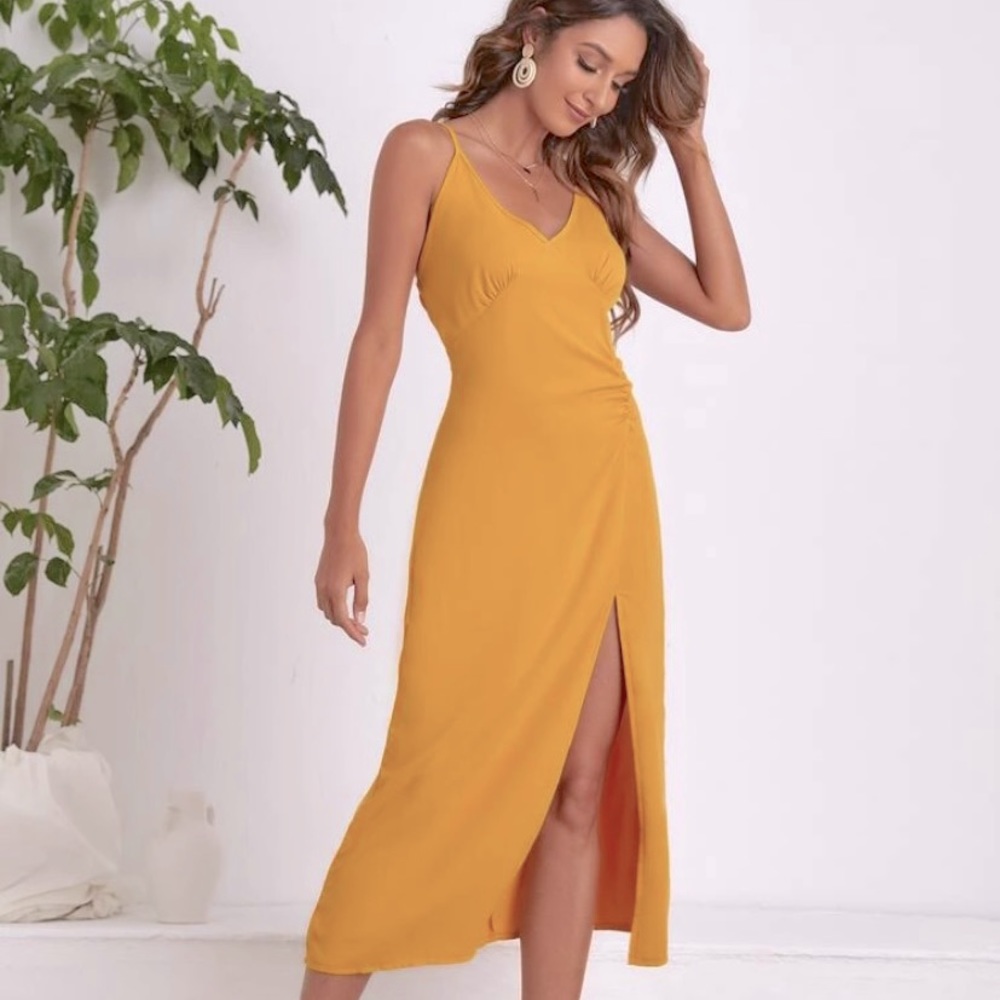 Ruched Split Thigh Cami Dress